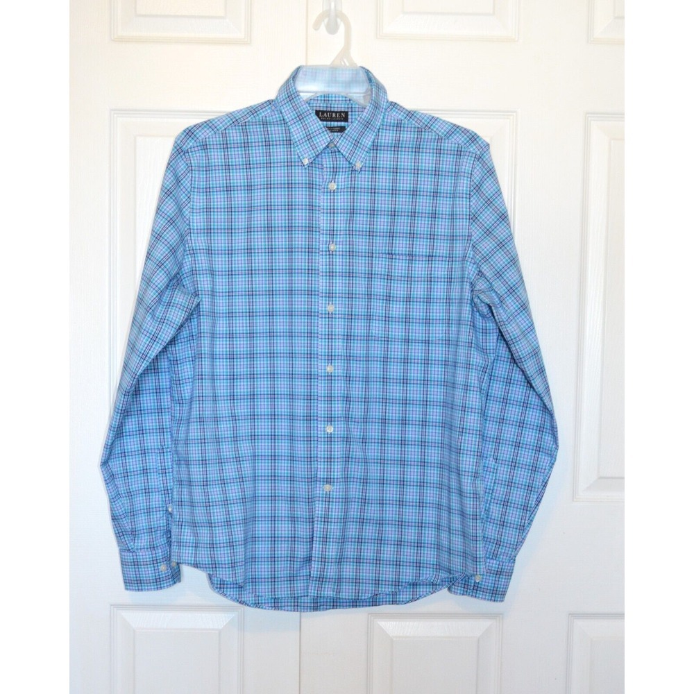 Ralph Lauren Stretch Fabric Blue Plaid‎ Dress Shirt Men's Size L
